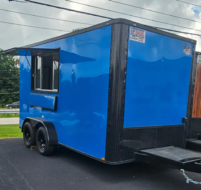 7×14TA Blue Food & Concession Trailer #66155 — exterior view