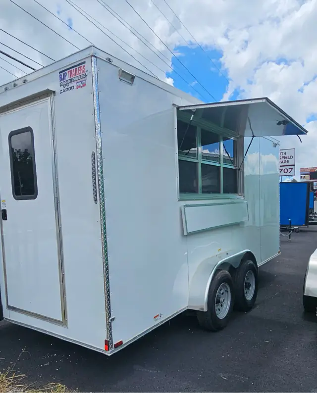 7×16TA3 White Food & Concession Trailer #70445 — exterior view